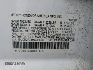 2021 Acura ILX Premium z VIN 19UDE2F73MA001339, wystawiony jako Copart lot #59689615 z przebiegiem Nie podano mil oraz Szkoda całkowita • Salvage title. Historia ofert i sprzedaży dostępna na DreamBid. Obrazek 12.