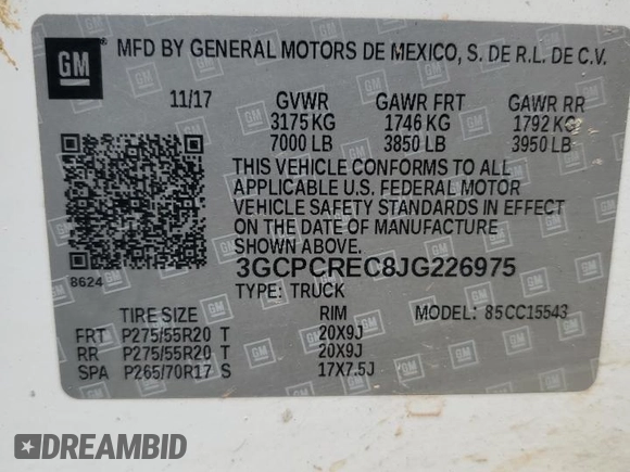2018 Chevrolet Silverado 1500 LT with VIN 3GCPCREC8JG226975, listed as a Copart auction lot 49919515 with 200,878 mi miles and Salvage Title. Bid and sale history available at DreamBid. Image 14.