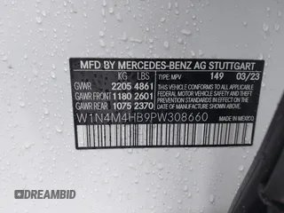 2023 Mercedes-Benz GLB 250 с VIN W1N4M4HB9PW308660, выставлен на аукционе IAAI как лот 41864309 с пробегом 32 542 миль миль и . История ставок и продаж доступна на DreamBid. Изображение 9.