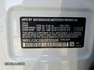 2020 BMW X1 xDrive28i with VIN WBXJG9C0XL5P55506, listed as a Copart auction lot 40137583 with 37,178 mi miles. Bid and sale history available at carsss.com. Image 14.