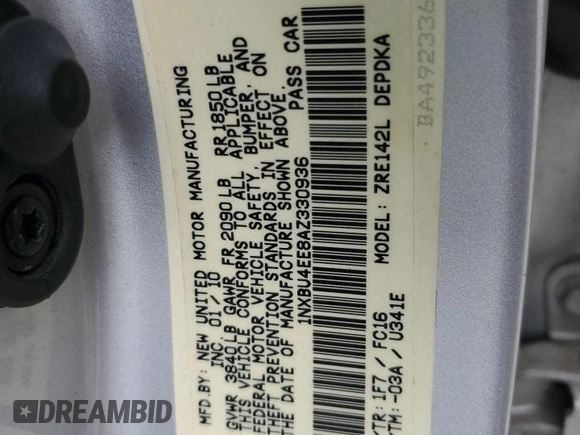 2010 Toyota Corolla with VIN 1NXBU4EE8AZ330936, listed as a Copart auction lot 50278505 with 103,442 mi miles and Salvage Title. Bid and sale history available at carsss.com. Image 14.