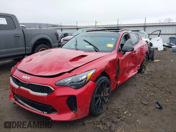 2023 Kia Stinger GT2 with VIN KNAE55LC0P6125465, listed as a IAAI auction lot 41487092 with 35,002 mi miles. Bid and sale history available at carsss.com. Image 6.