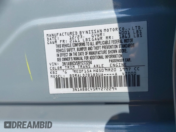 2024 Nissan Sentra SV z VIN 3N1AB8CV5RY272294, wystawiony jako IAAI lot #42353896 z przebiegiem 10 524 mil mil oraz . Historia ofert i sprzedaży dostępna na DreamBid. Obrazek 9.