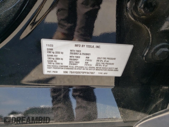 2023 Tesla Model Y Performance with VIN 7SAYGDEF9PF947667, listed as a Copart auction lot 52314795 with 40,634 mi miles and Salvage Title. Bid and sale history available at DreamBid. Image 13.