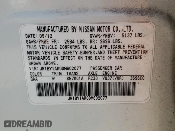 2013 Infiniti M with VIN JN1BY1AR0DM602077, listed as a Copart auction lot 43249275 with 176,392 mi miles and Salvage title. Bid and sale history available at DreamBid. Image 12.