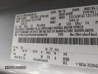 2017 Ford Transit XL with VIN 1FBZX2ZM0HKA05479, listed as a IAAI auction lot 42181202 with 195,346 mi miles and . Bid and sale history available at DreamBid. Image 9.