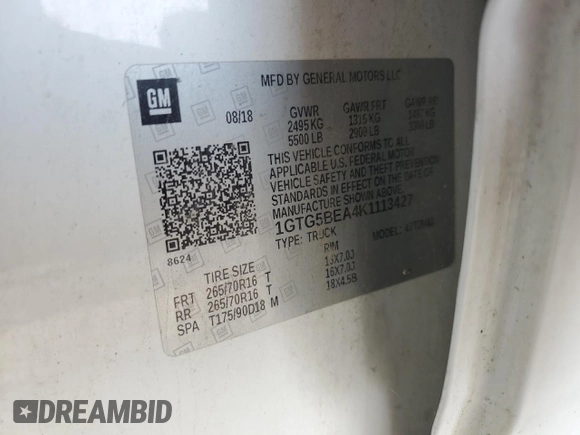 2019 GMC Canyon 2WD with VIN 1GTG5BEA4K1113427, listed as a Copart auction lot 61204433 with 15,908 mi miles and Salvage Title. Bid and sale history available at carsss.com. Image 12.