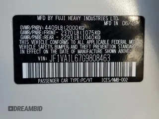 2016 Subaru WRX Limited with VIN JF1VA1L67G9808463, listed as a Copart auction lot 43502945 with 101,683 mi miles and Salvage Title. Bid and sale history available at DreamBid. Image 12.