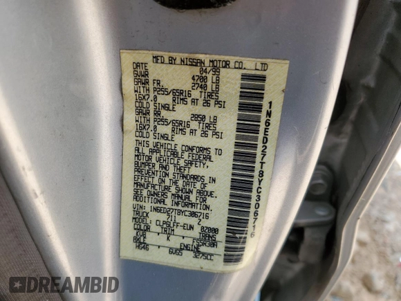 2000 Nissan Frontier XE with VIN 1N6ED27T8YC306716, listed as a Copart auction lot 55676965 with Not provided miles and Salvage title. Bid and sale history available at DreamBid. Image 12.