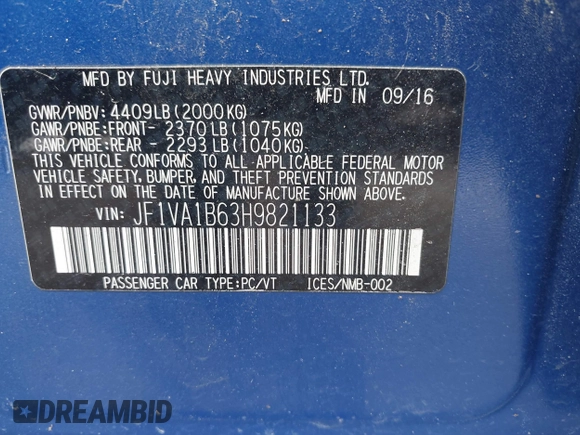 2017 Subaru WRX с VIN JF1VA1B63H9821133, выставлен на аукционе IAAI как лот 41887289 с пробегом 110 245 миль миль и . История ставок и продаж доступна на DreamBid. Изображение 9.