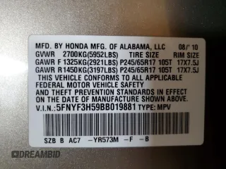 2011 Honda Pilot EX-L z VIN 5FNYF3H59BB019881, wystawiony jako Copart lot #59991325 z przebiegiem 259 301 mil mil oraz Szkoda całkowita • Salvage title. Historia ofert i sprzedaży dostępna na DreamBid. Obrazek 13.