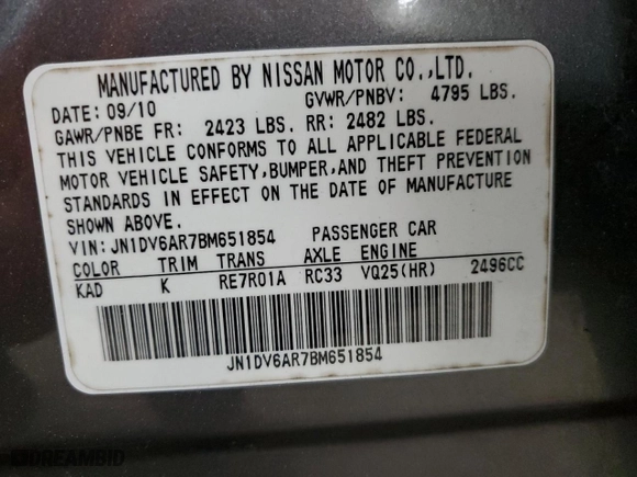 2011 Infiniti G25 Sedan x with VIN JN1DV6AR7BM651854, listed as a Copart auction lot 71677454 with NaN miles and Salvage Title. Bid and sale history available at carsss.com. Image 13.