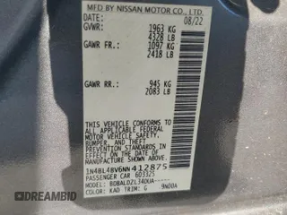 2022 Nissan Altima 2.5 S with VIN 1N4BL4BV6NN412875, listed as a Copart auction lot 86473764 with 9,389 mi miles and Salvage Title. Bid and sale history available at carsss.com. Image 12.