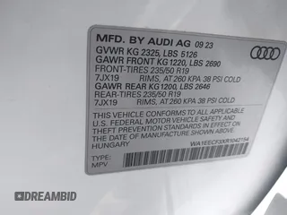 2024 Audi Q3 S line Premium Plus with VIN WA1EECF3XR1042154, listed as a IAAI auction lot 42552601 with 22,881 mi miles and . Bid and sale history available at DreamBid. Image 9.