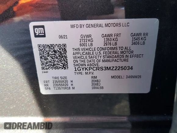 2021 Cadillac XT6 Premium Luxury with VIN 1GYKPCRS3MZ225034, listed as a Copart auction lot 73778594 with 0 mi miles and Non Repairable. Bid and sale history available at carsss.com. Image 14.