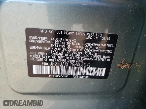 2016 Subaru Forester Touring with VIN JF2SJAXC2GH404071, listed as a Copart auction lot 52532455 with 125,854 mi miles and Salvage Title. Bid and sale history available at DreamBid. Image 13.