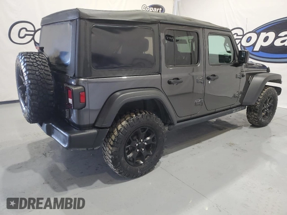 2021 Jeep Wrangler Unlimited Willys Sport with VIN 1C4HJXDN1MW679696, listed as a Copart auction lot 55693923 with 164,749 mi miles and Salvage title. Bid and sale history available at DreamBid. Image 3.