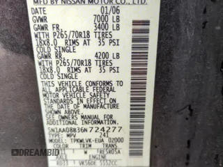 2006 Nissan Armada LE z VIN 5N1AA08B36N724277, wystawiony jako Copart lot #52824475 z przebiegiem 198 892 mil mil oraz Szkoda całkowita • Salvage title. Historia ofert i sprzedaży dostępna na DreamBid. Obrazek 13.
