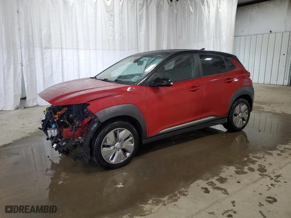2021 Hyundai Kona Electric SEL with VIN KM8K23AG1MU133649, listed as a Copart auction lot 46699795 with 0 mi miles and Salvage Title. Bid and sale history available at carsss.com. Image 1.