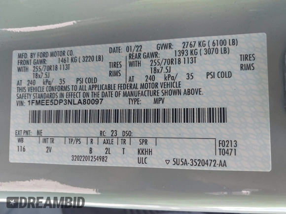 2022 Ford Bronco z VIN 1FMEE5DP3NLA80097, wystawiony jako IAAI lot #42461114 z przebiegiem 32 406 mil mil oraz . Historia ofert i sprzedaży dostępna na DreamBid. Obrazek 9.