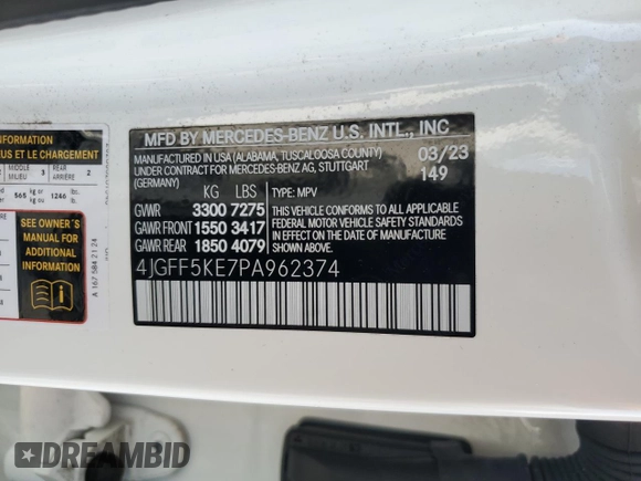 2023 Mercedes-Benz GLS 450 with VIN 4JGFF5KE7PA962374, listed as a Copart auction lot 65884414 with 35,091 mi miles and Salvage Title. Bid and sale history available at DreamBid. Image 13.