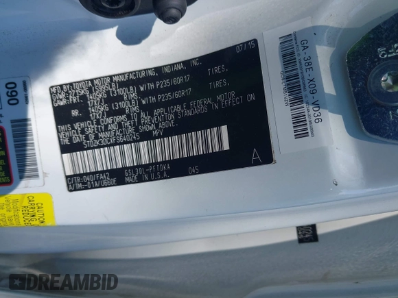 2015 Toyota Sienna L with VIN 5TDZK3DCXFS640245, listed as a IAAI auction lot 42310815 with 76,260 mi miles and . Bid and sale history available at DreamBid. Image 9.
