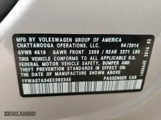 2014 Volkswagen Passat Wolfsburg Ed with VIN 1VWAS7A34EC092345, listed as a Copart auction lot 49098025 with 128,390 mi miles and Salvage Title. Bid and sale history available at carsss.com. Image 12.