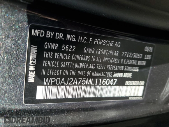 2021 Porsche Panamera с VIN WP0AJ2A75ML116047, выставлен на аукционе Copart как лот 48118405 с пробегом 41 823 миль миль и Чистый • Clean title. История ставок и продаж доступна на DreamBid. Изображение 12.