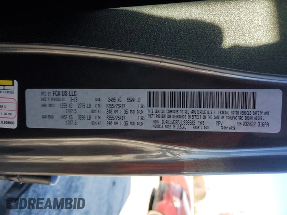 2018 Jeep Wrangler JK Unlimited Sport S with VIN 1C4BJWDG5JL909903, listed as a Copart auction lot 83998564 with 126,559 mi miles and Salvage Title. Bid and sale history available at carsss.com. Image 16.