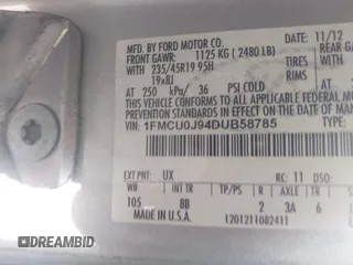 2013 Ford Escape Titanium with VIN 1FMCU0J94DUB58785, listed as a IAAI auction lot 42631897 with 163,037 mi miles and . Bid and sale history available at DreamBid. Image 9.