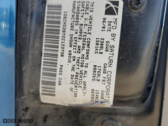 2002 Saturn SL with VIN 1G8ZH52872Z123738, listed as a Copart auction lot 48353425 with 177,148 mi miles and Non Repairable. Bid and sale history available at carsss.com. Image 13.