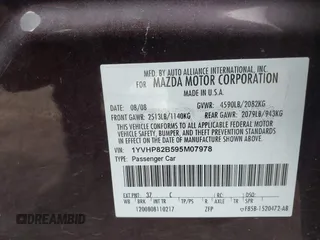2009 Mazda 6 S Grand Touring with VIN 1YVHP82B595M07978, listed as a IAAI auction lot 41509734 with 209,834 mi miles and . Bid and sale history available at DreamBid. Image 8.