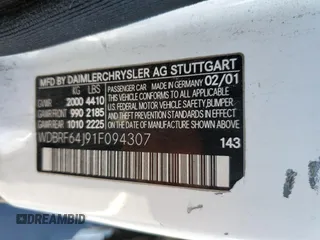2001 Mercedes-Benz C 320 with VIN WDBRF64J91F094307, listed as a Copart auction lot 85820654 with 235,141 mi miles and Salvage Title. Bid and sale history available at DreamBid. Image 12.