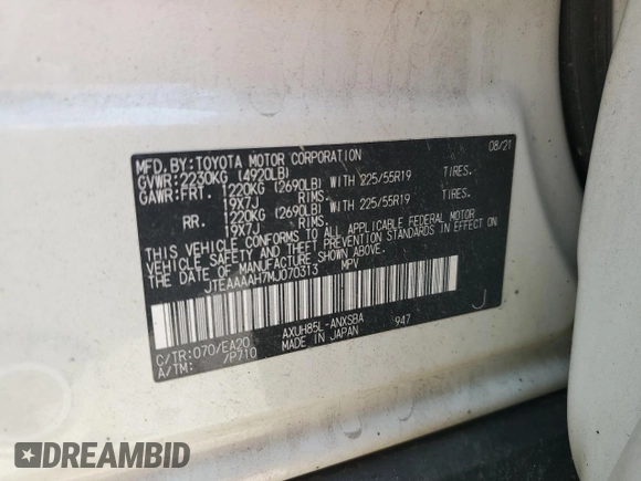 2021 Toyota Venza LE z VIN JTEAAAAH7MJ070313, wystawiony jako Copart lot #60458235 z przebiegiem 61 235 mil mil oraz Czysty tytuł • Clean title. Historia ofert i sprzedaży dostępna na DreamBid. Obrazek 13.
