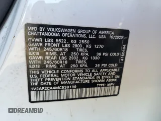 2021 Volkswagen Atlas S with VIN 1V2AP2CA4MC538199, listed as a Copart auction lot 41612465 with Not provided miles and Salvage title. Bid and sale history available at DreamBid. Image 13.
