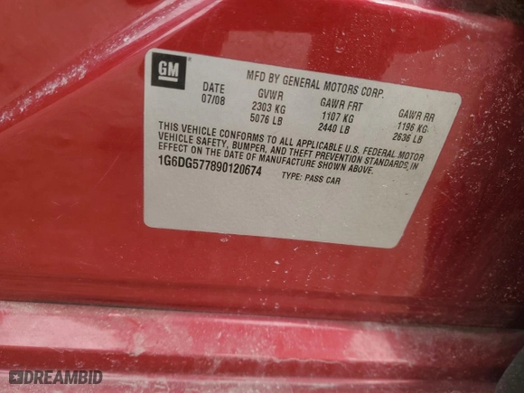 2009 Cadillac CTS AWD w/1SA with VIN 1G6DG577890120674, listed as a Copart auction lot 49469735 with 0 mi miles and Non Repairable. Bid and sale history available at carsss.com. Image 14.