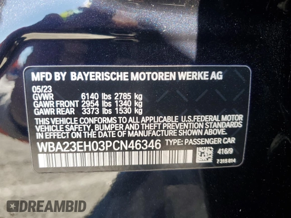 2023 BMW 7 Series 740i z VIN WBA23EH03PCN46346, wystawiony jako Copart lot #49403285 z przebiegiem 62 401 mil mil oraz Szkoda całkowita • Salvage title. Historia ofert i sprzedaży dostępna na DreamBid. Obrazek 13.