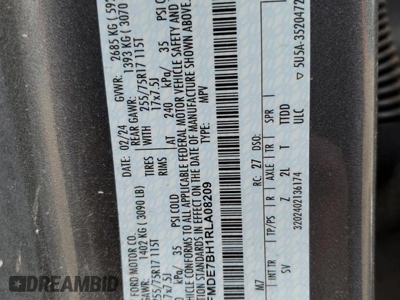 2024 Ford Bronco Big Bend z VIN 1FMDE7BH1RLA08209, wystawiony jako Copart lot #52204615 z przebiegiem Nie podano mil oraz Szkoda całkowita • Salvage title. Historia ofert i sprzedaży dostępna na DreamBid. Obrazek 13.