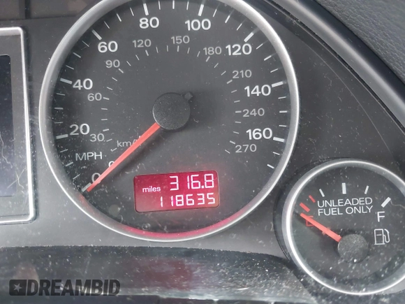 2007 Audi A4 with VIN WAUEH78E47A045743, listed as a IAAI auction lot 41852675 with 118,635 mi miles and . Bid and sale history available at DreamBid. Image 7.