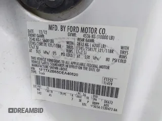 2013 Ford F-250 XL with VIN 1FT7X2B65DEA40820, listed as a IAAI auction lot 41940224 with 193,706 mi miles and . Bid and sale history available at DreamBid. Image 9.