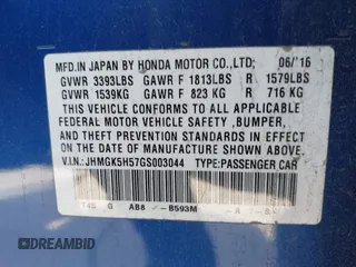 2016 Honda Fit LX with VIN JHMGK5H57GS003044, listed as a IAAI auction lot 42454501 with 132,272 mi miles and . Bid and sale history available at DreamBid. Image 9.
