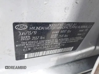2019 Hyundai Sonata SEL with VIN 5NPE34AF1KH805776, listed as a IAAI auction lot 41877864 with Not Provided miles and . Bid and sale history available at DreamBid. Image 9.