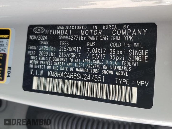 2025 Hyundai Kona SE with VIN KM8HACAB8SU247551, listed as a Copart auction lot 47459665 with 1,867 mi miles and Salvage Title. Bid and sale history available at carsss.com. Image 13.