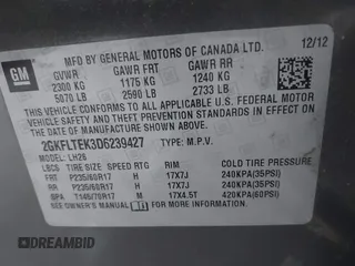 2013 GMC Terrain SLE with VIN 2GKFLTEK3D6239427, listed as a IAAI auction lot 41801081 with 114,589 mi miles. Bid and sale history available at carsss.com. Image 9.