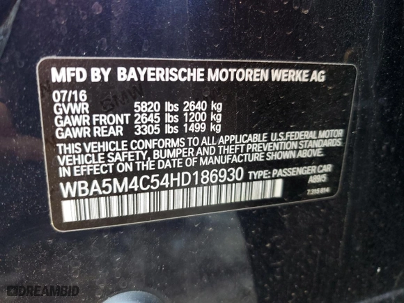 2017 BMW 5 Series Gran Turismo 535i xDrive with VIN WBA5M4C54HD186930, listed as a Copart auction lot 51433705 with 91,907 mi miles and Clean Title. Bid and sale history available at carsss.com. Image 12.