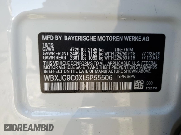 2020 BMW X1 xDrive28i with VIN WBXJG9C0XL5P55506, listed as a Copart auction lot 40137583 with 37,178 mi miles. Bid and sale history available at carsss.com. Image 14.