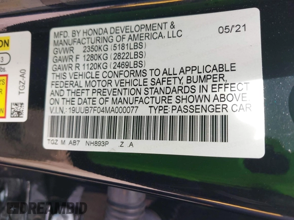 2021 Acura TLX Type S with VIN 19UUB7F04MA000077, listed as a IAAI auction lot 41615568 with 38,707 mi miles. Bid and sale history available at carsss.com. Image 9.