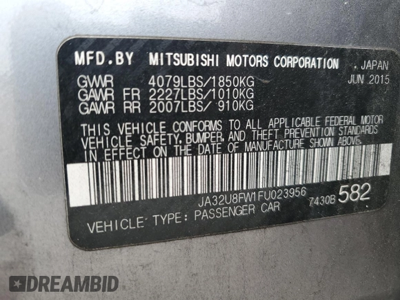 2015 Mitsubishi Lancer GT with VIN JA32U8FW1FU023956, listed as a Copart auction lot 83100124 with 106,116 mi miles and Clean Title. Bid and sale history available at carsss.com. Image 13.