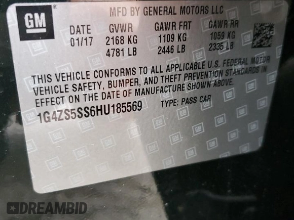 2017 Buick LaCrosse Premium with VIN 1G4ZS5SS6HU185569, listed as a Copart auction lot 83989474 with 109,808 mi miles and Clean Title. Bid and sale history available at carsss.com. Image 13.