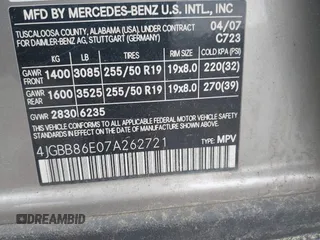 2007 Mercedes-Benz M 350 z VIN 4JGBB86E07A262721, wystawiony jako IAAI lot #42177769 z przebiegiem 208 392 mil mil oraz . Historia ofert i sprzedaży dostępna na DreamBid. Obrazek 9.